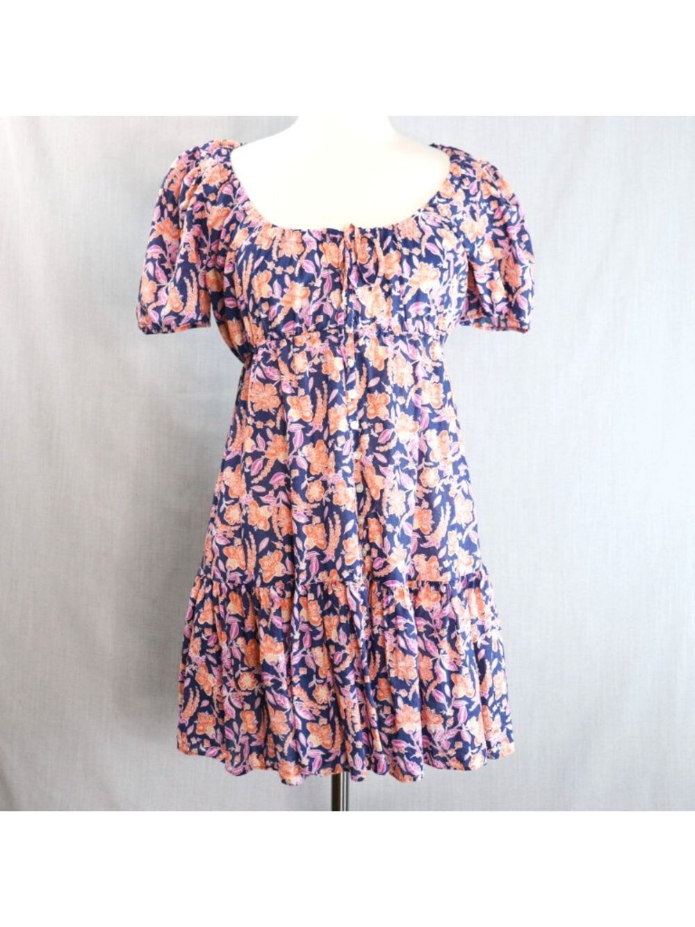 J.Crew Painted Block Print Cotton Voile Beach Dress S Navy Orange Button Front - Picture 3 of 16